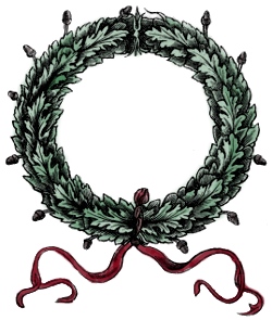 vintage colorized christmas wreath drawing