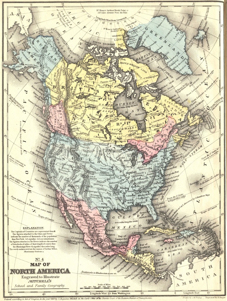Mitchell 1858 North America Map