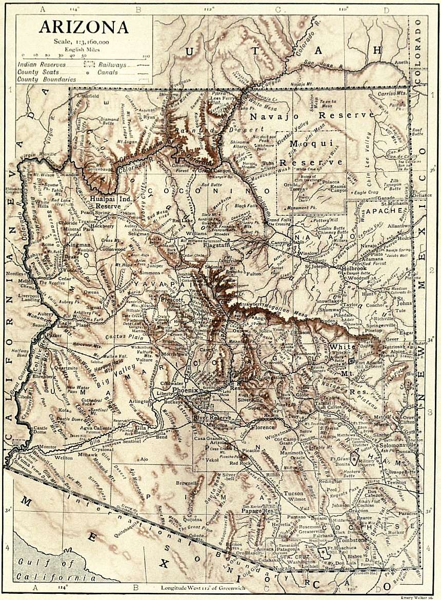 Vintage Map of Arizona from 1910