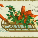 Merry Christmas Sled with Holly Leaves & Berries