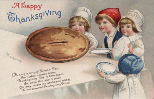Thanksgiving Dishes, vintage holiday postcard