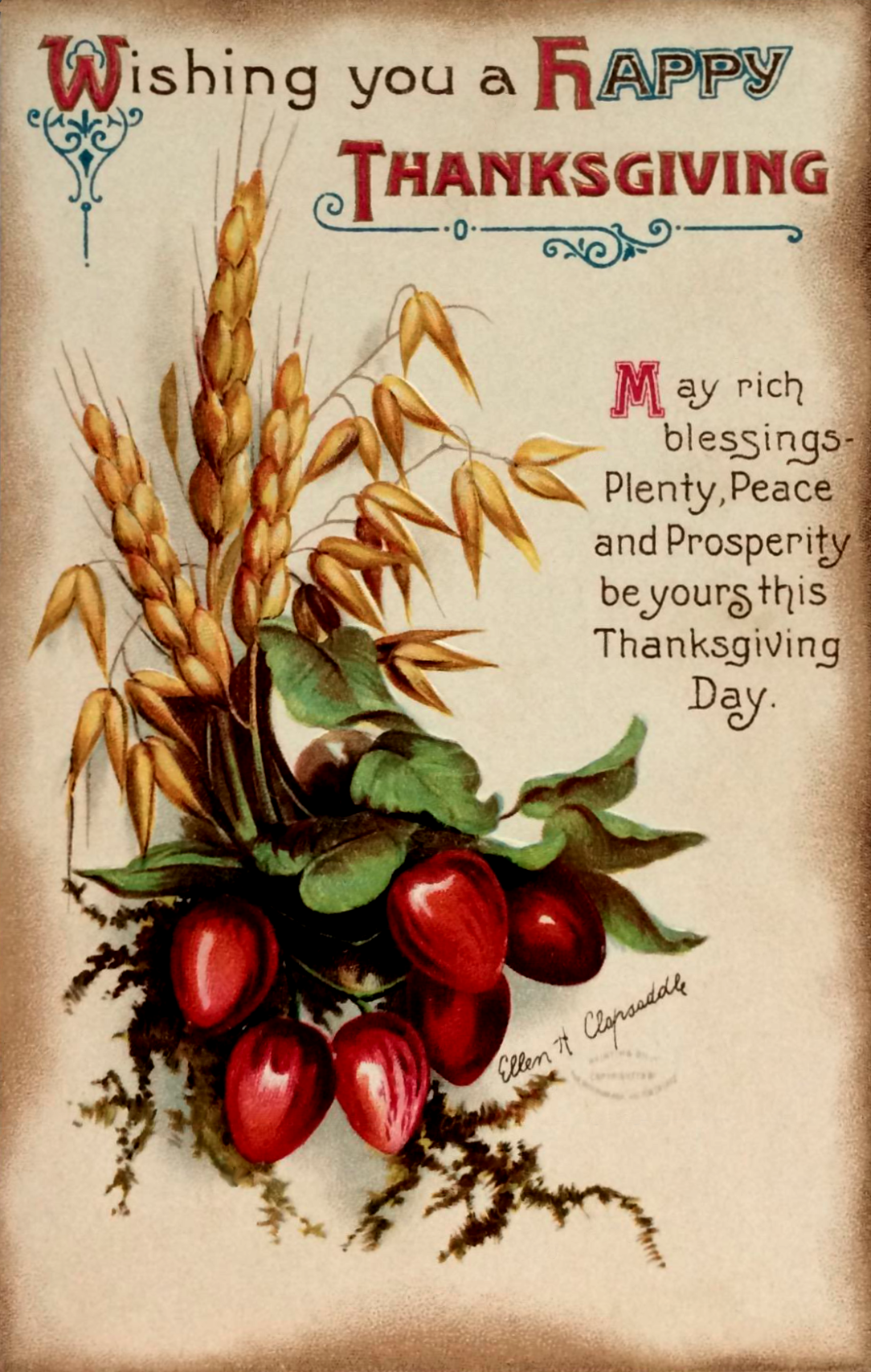 Thanksgiving Blessings, a vintage Clapsaddle Holiday postcard