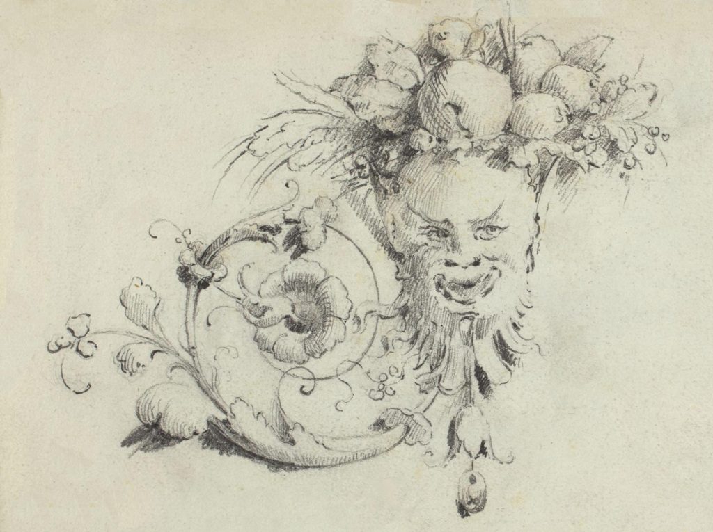 vintage sketch of man with fruit