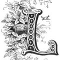 Pretty letter L engraving with a bird and nest.