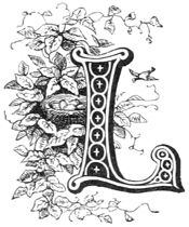Pretty letter L engraving with a bird and nest.