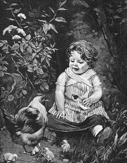 Infant with Chickens Drawing
