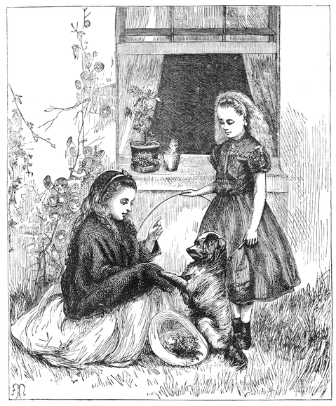 Drawing of Girls with a Dog