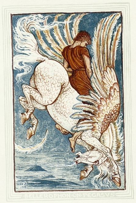 Drawing of Bellerophon on Pegasus