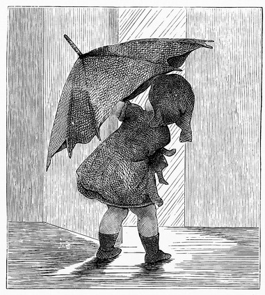 Girl with umbrella walking in the rain. Ink black and white drawing Stock  Photo - Alamy